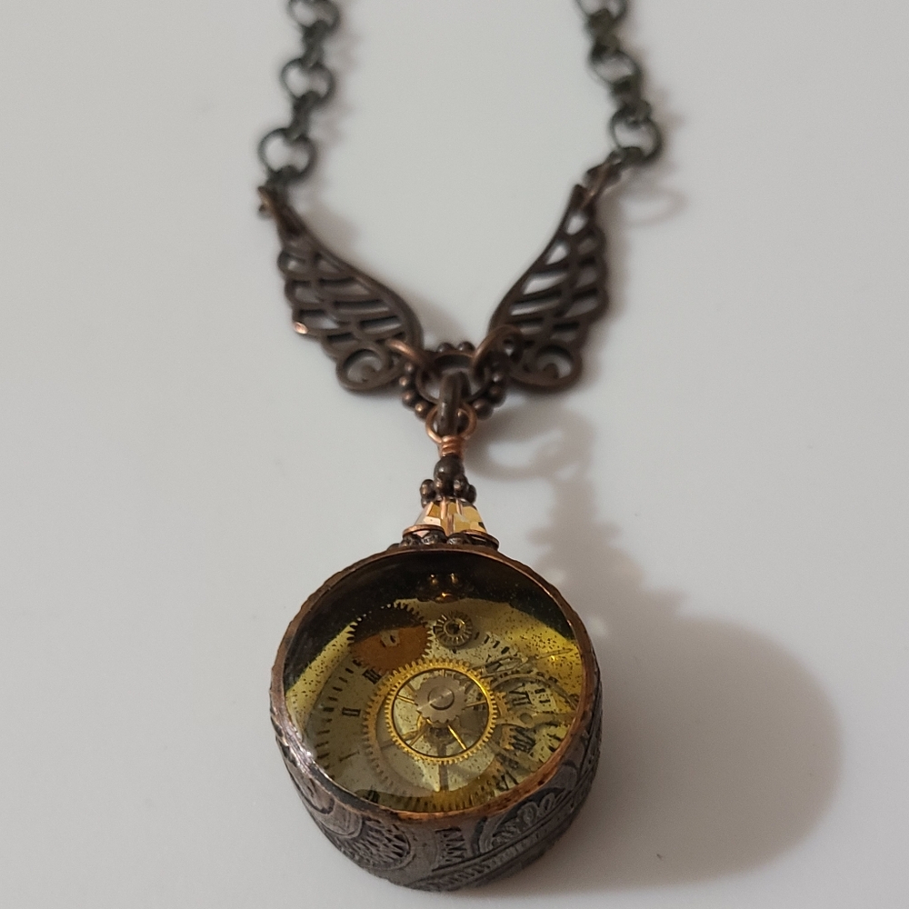 Vintage steam punk necklace watch bronze copper mixed metals handmade artisan